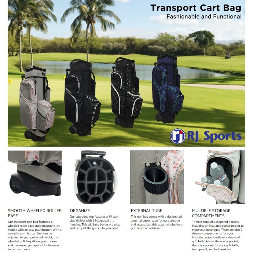 RJ Sports Carter 14 Way Divider Top Transport Golf Cart Bag with Wheels/Handle