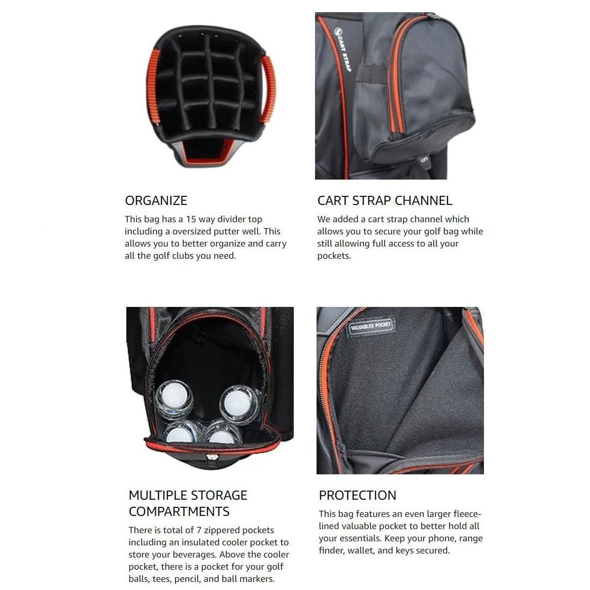 RJ Sports Mission 14 Way Divider Top Mens Golf Cart Bag